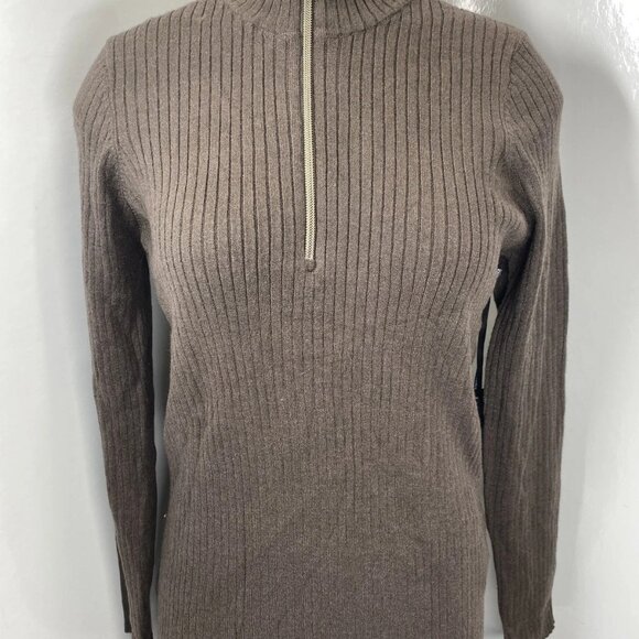 Anatomie Women’s Stacey Ribbed Half Zip Knit Top Size M Brown Mock Neck Sweater